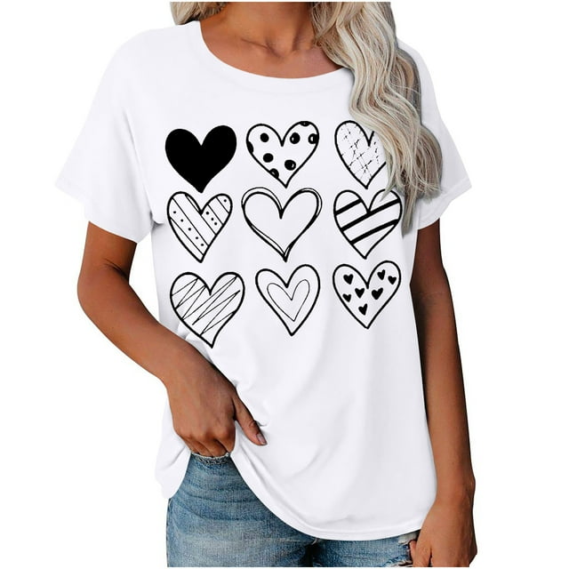 Cadeau de Saint-Valentin pour Femmes Imprimé Saint-Valentin T-Shirt Mode Confortable Blouses Tops Femme