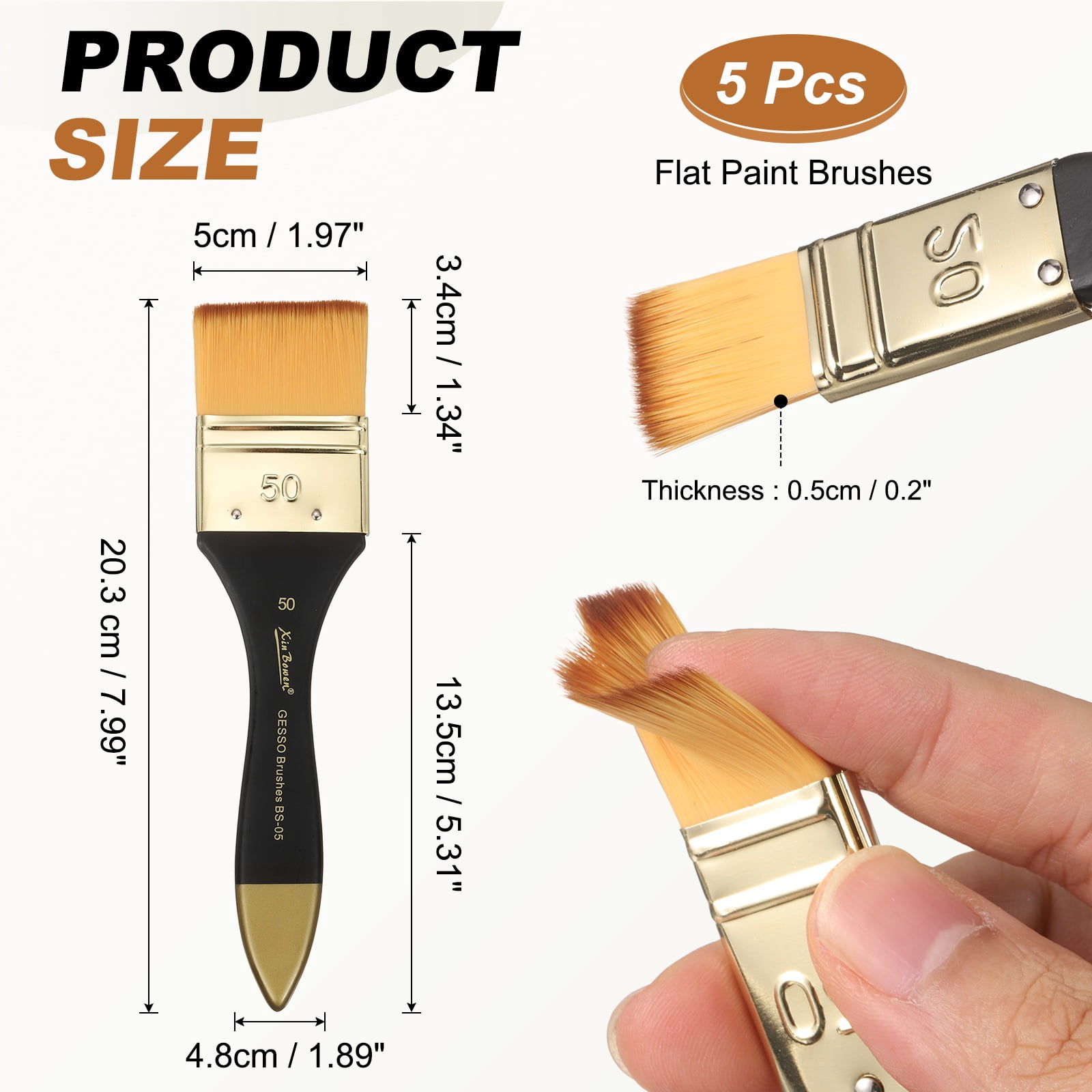Uxcell 5 Pcs Flat Paint Brush 1.97" Width Nylon Acrylic Painting Brushes, Yellow