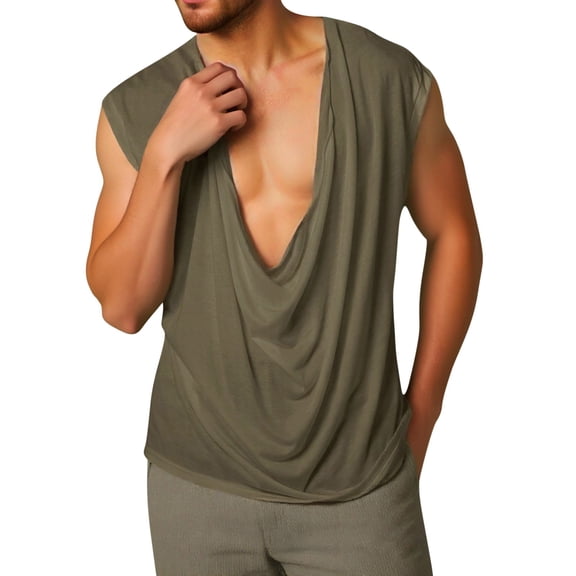 WRKEKC Mens Sleeveless Tee Shirts Solid Color V-Neck Wide Shoulder Sleeveless Tee for Summer Layering