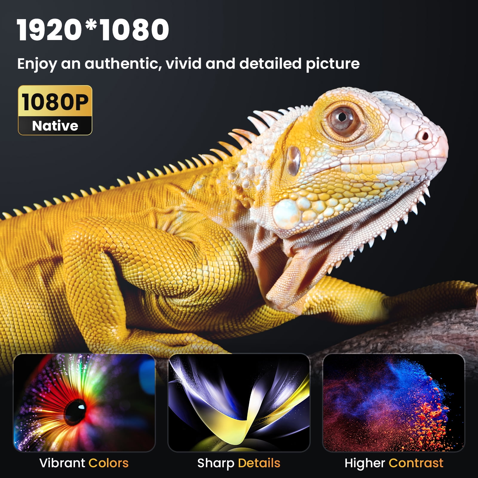 HAPPRUN H1S  1080P 4K Video Projector, Support 40" to 200'' Screen, White, 1 Count, 1 Pack