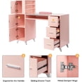 thumbnail image 2 of OmySalon Manicure Table Nail Desk for Nail Tech w/Glass Top & Wrist Rest, Beauty Salon Nail Supplies Decor Acetone Resistant w/3 Side Cabinet+3 Drawers+3 Layers Open Cabinet+1 Open Drawer, Pink, 2 of 9