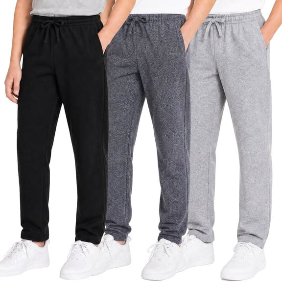 Kids Boys Sweatpants 3 Pack Workout Athletic Jogger Pants with Drawstring and Side Pockets Black Gray Lightgrey 10-12Y