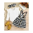 thumbnail image 3 of Bagilaanoe 3Pcs Toddler Baby Girls Overalls Dress Set Ribbed Long Sleeve Ruffled Romper Tops + Plaid Suspender Skirt + Headband 6M 12M 18M 24M 3T 4T Kids Casual Outfits, 3 of 9