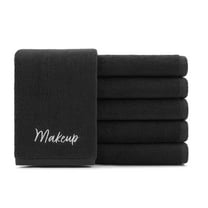 Host & Home Cotton Makeup Removal Cloth With Embroidery (Pack of 6), 13x13, Black