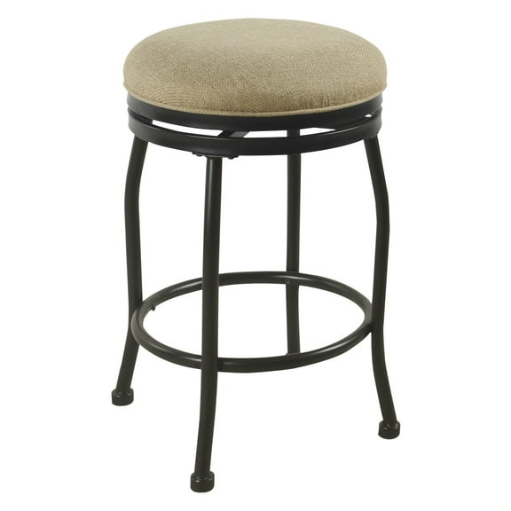 Metal Counter Stool with Swivelling Fabric Padded Seat, Beige and Black