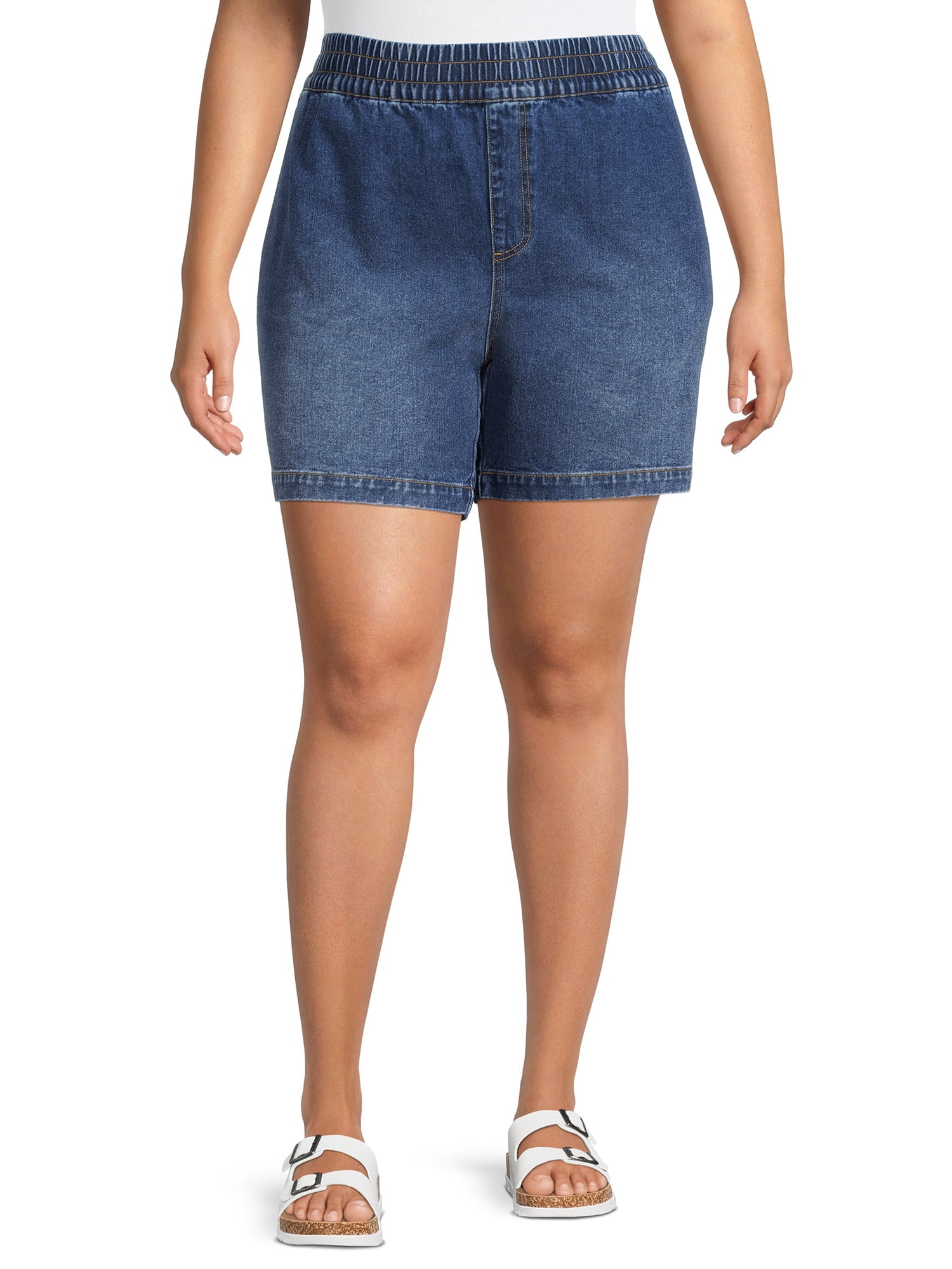 Terra Sky Womens Plus Size High Rise Slouchy Pull On Denim Shorts in Nepal at NPR 4965 Rating 5