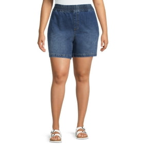 Terra & Sky Women's Plus Size High Rise Slouchy Pull On Denim Shorts