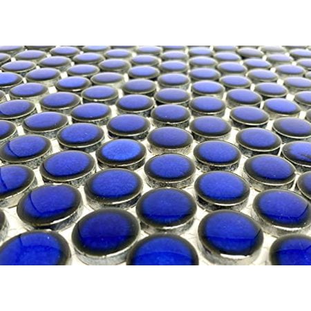 Tenedos Penny Round Cobalt Blue Porcelain Wall Tile Mosaic Shiny Look for Kitchen Backsplash, Pool Tile, Bathroom Wall, Accent Wall ((5 Sheets))