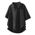 thumbnail image 4 of SeCaotees Oversized Short Sleeve Polo Shirts for Men Turn‑Down Collar Button Placket Relaxed Fit Lightweight Knit Streetwear Tops Black,L, 4 of 9