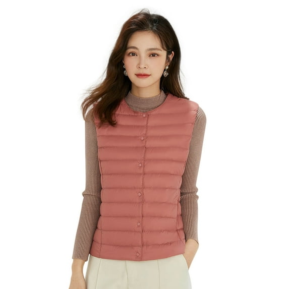 Wenseny Women’s Quilted Down Puffer Vest Warm Button Outerwear Padded Coat Dark Pink XL