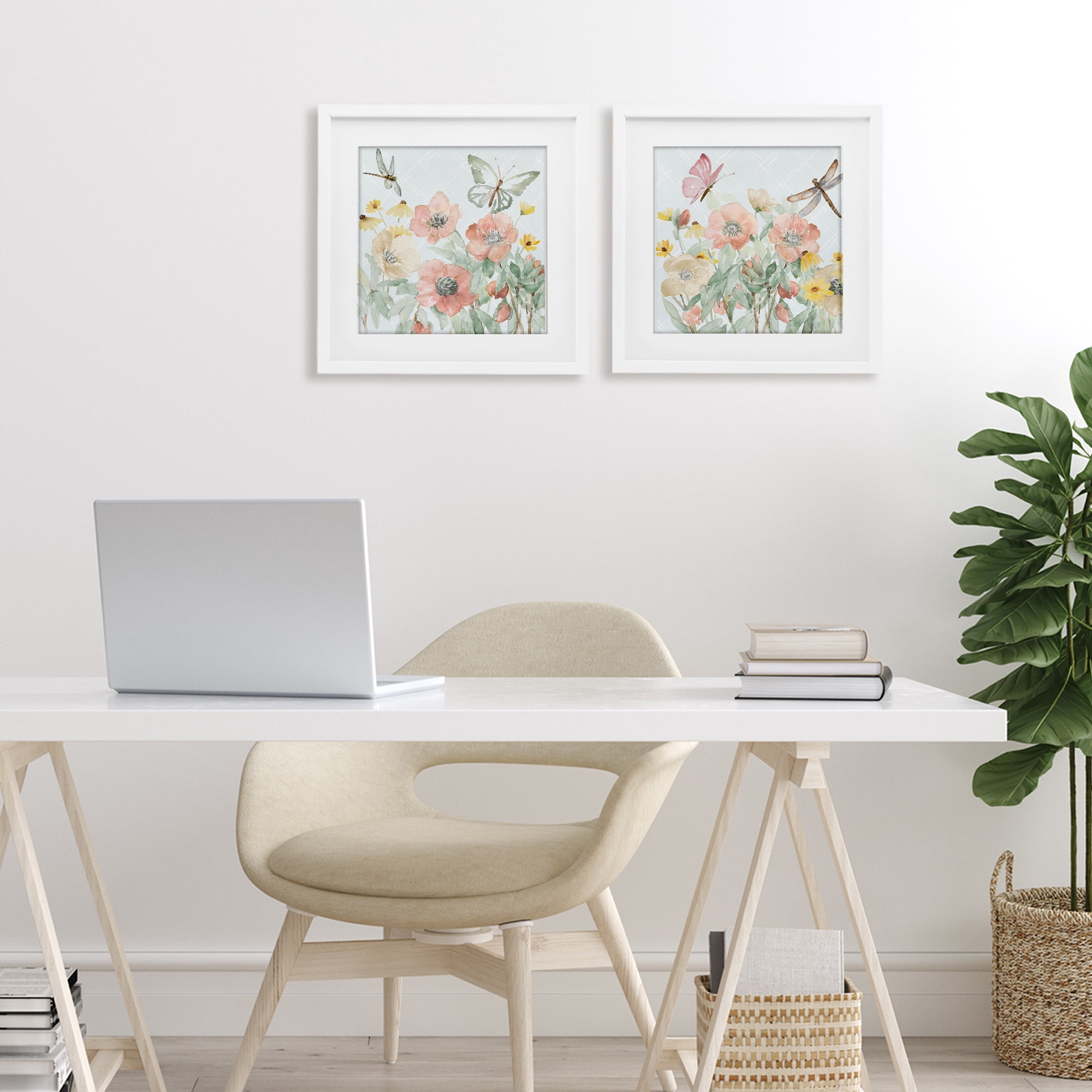 Stupell Industries Delicate Garden Joy 2 Piece White Framed Print Under Glass Set, design by Lanie Loreth