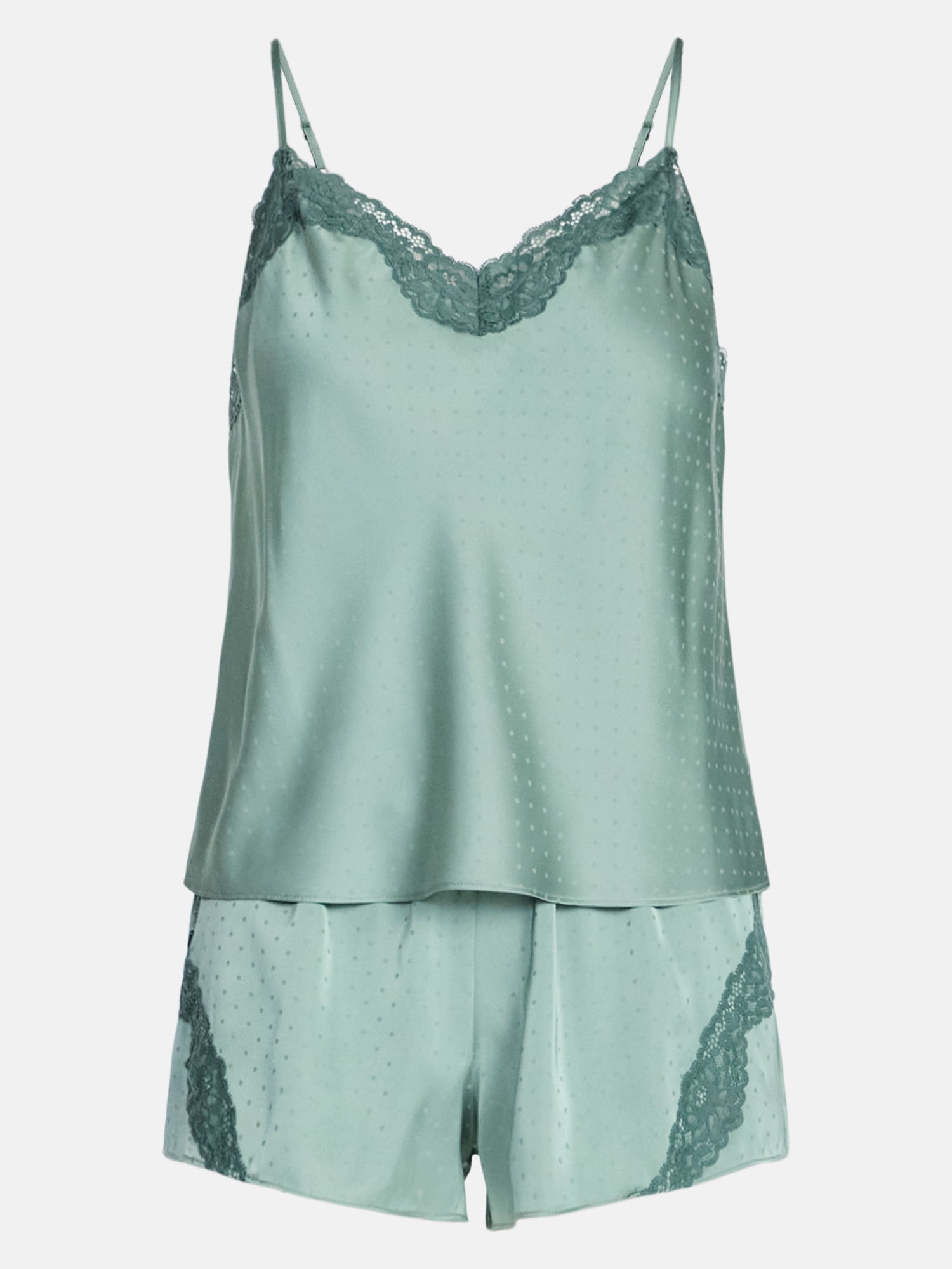 Joyspun Women's Lace Trim Stretch Satin Cami and Shorts Set, 2-Piece, Sizes XS-3X