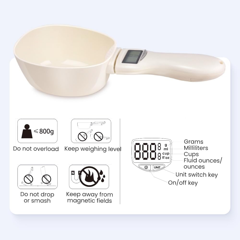 Digital Measuring Spoon Scale, 800g Capacity 0.1g High Precision with LCD Display, Accurate Portion Control for Cooking Baking Coffee Pet Food