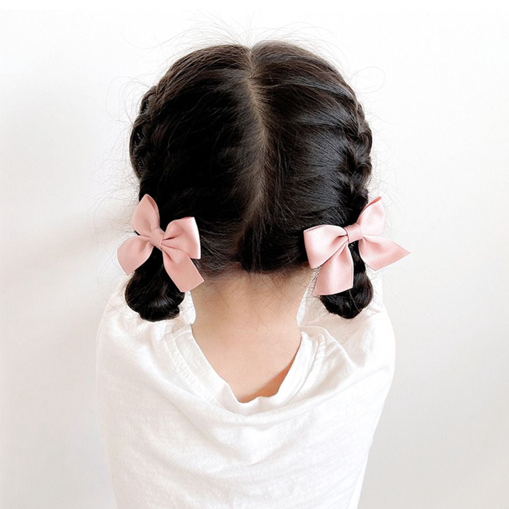 2Pcs Sweet Hair Accessories Solid Color Gifts Kids Hair Clips Bowknot Barrettes Bow Headgear Baby Hairpins DARK PINK