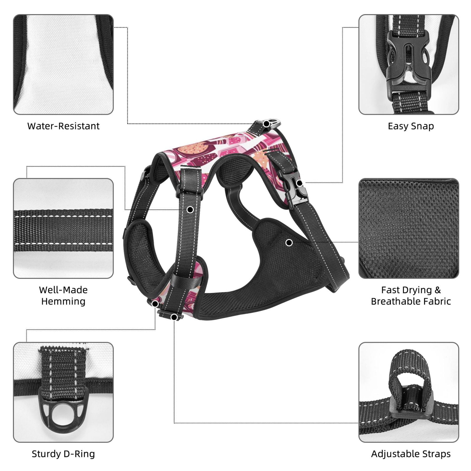Kdxio Cute Girl Print No Pull Dog Harness Adjustable Reflective Oxford Easy Control Medium Large Dog Harness for Training and Everyday-Small