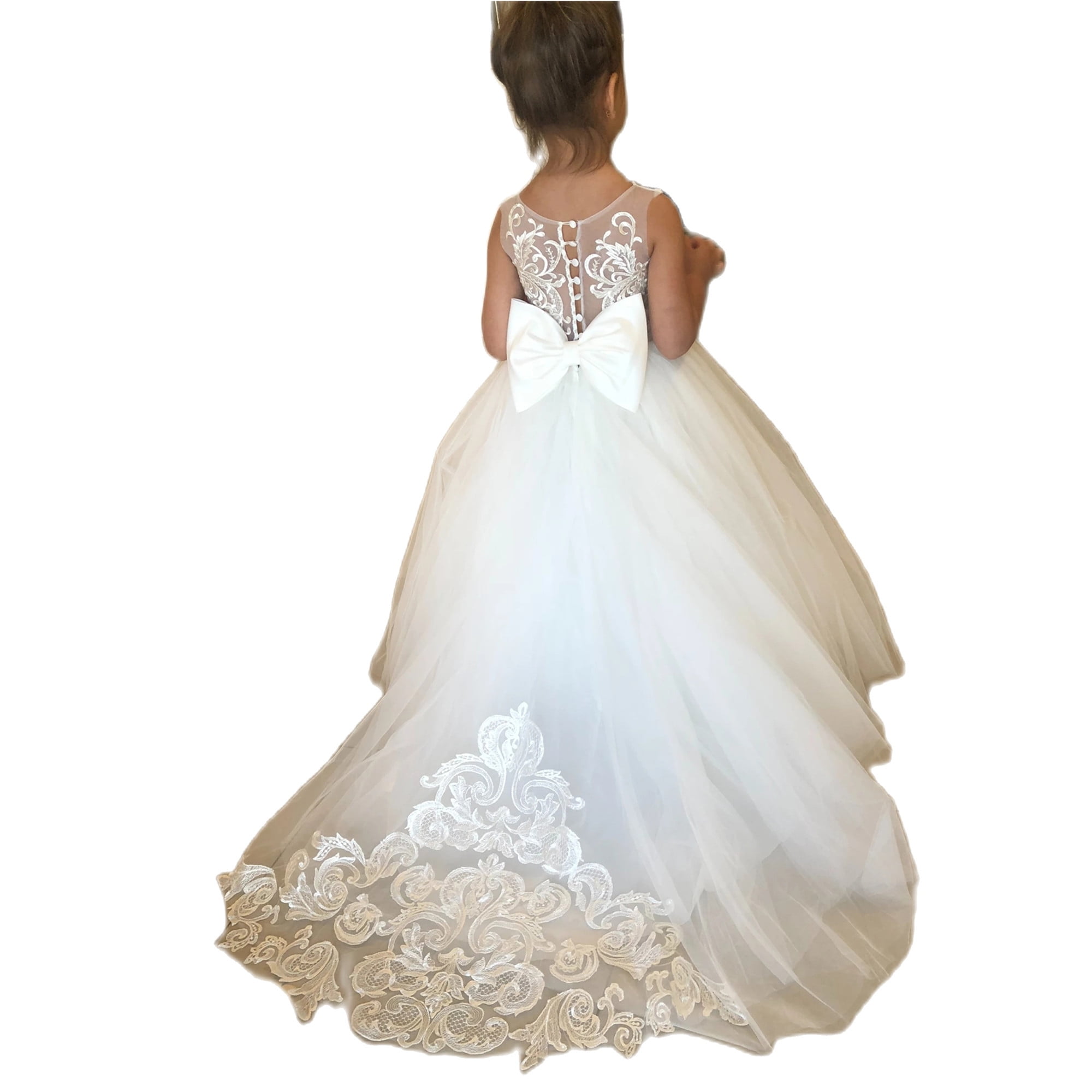 MisShow Lace Flower Girls Dresses with Back Bow Ball Gown Princess ...