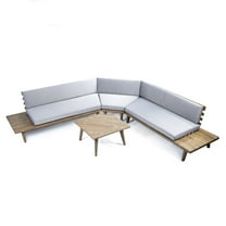 GDF Studio Adelia Indoor/Outdoor Acacia Wood 5 Seater Sectional Sofa Set with Cushions, Gray