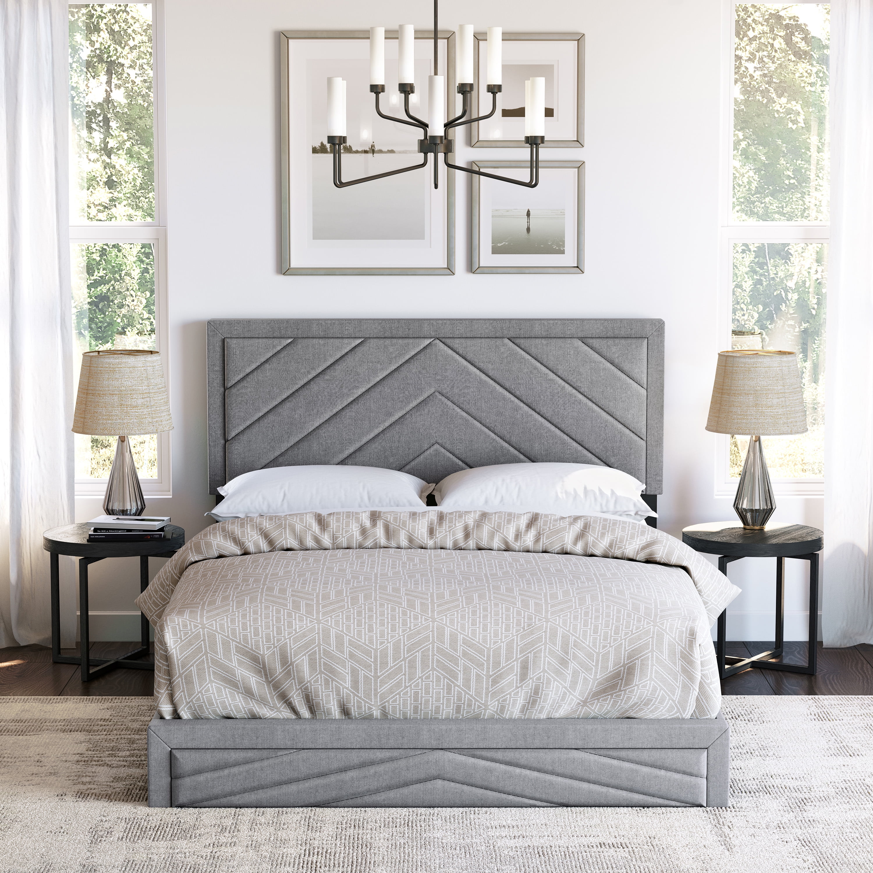 BRAND NEW Upholstered Grey Linen Fabric Bed Frame BENNY 