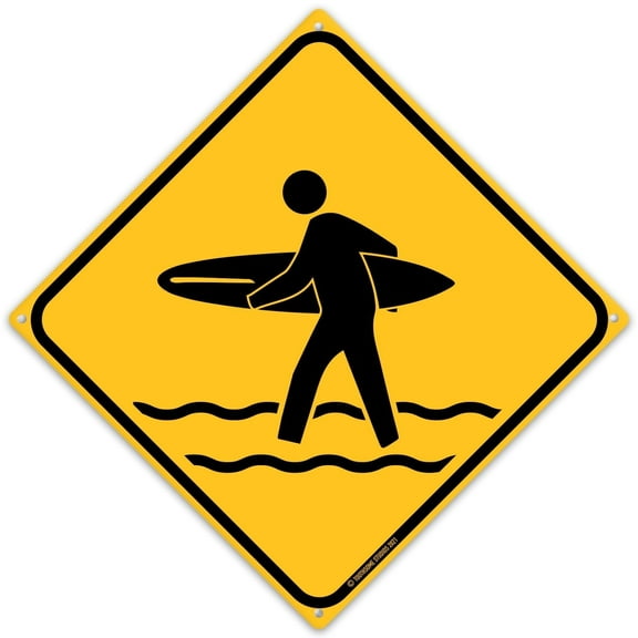 Surfer Crossing Tin Road Sign