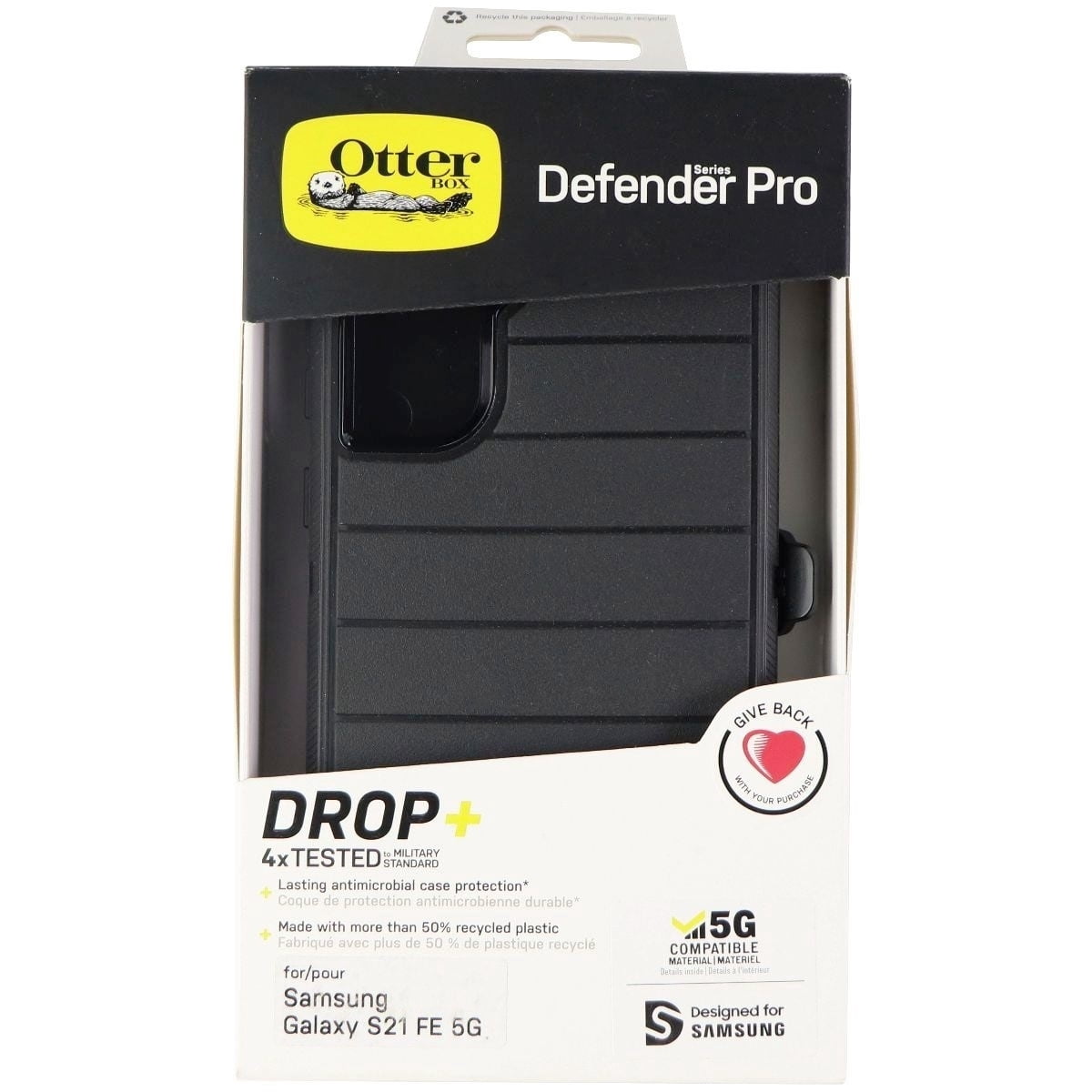 OtterBox Defender Pro Series Kickstand Flip Cell Phone Case for Samsung Galaxy S21 FE, Black