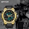 thumbnail image 2 of Reloj Pulsera Táctico Militar Sanda 739 Impermeable Hombre Mujer Sport Correa Negro Bisel Negro Fondo Dorado, 2 of 8
