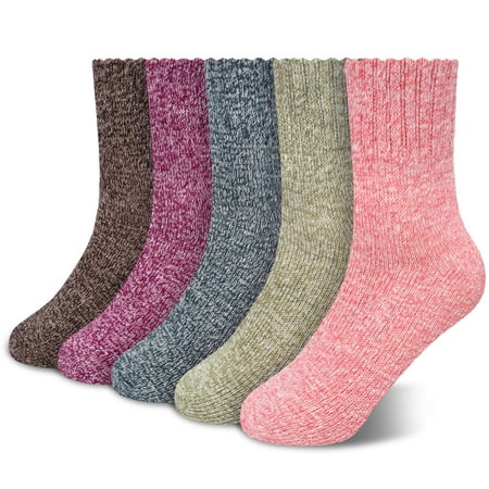 

5 Pack Womens Wool Socks Winter Warm Socks Thick Knit Cabin Cozy Crew Soft Socks Gifts for Women Dark Red/Crimson/Orange/Green/Cyan