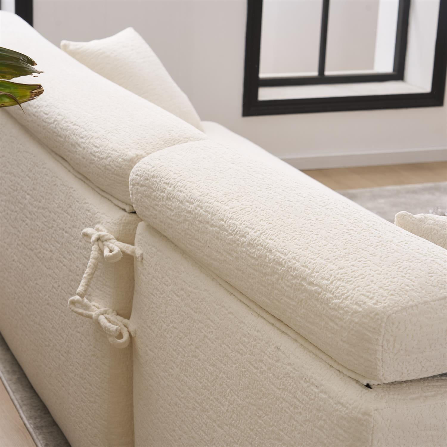 Demi Bonn 105" Modern L-Shaped Sectional Sofa, 3-Seater Couch with Chaise Lounge, 2 Accent Pillows, Wood Grain Chenille Fabric for Living Rooms, White