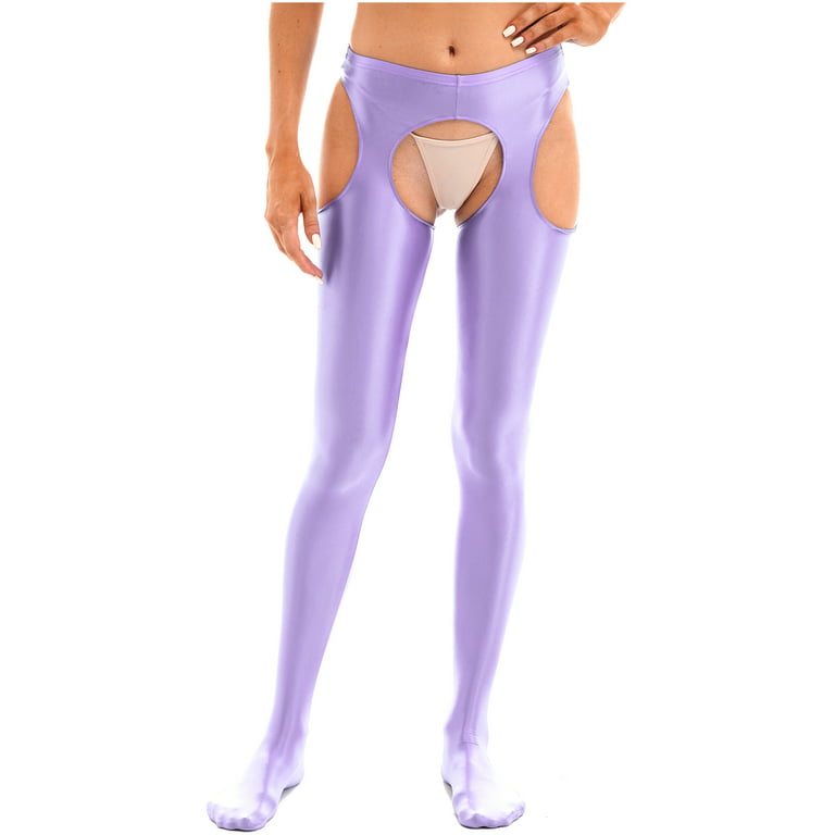 Soft Mesh Open-Back Crotchless Legging in Purple