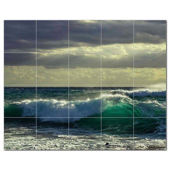 Waves Ceramic Tile Mural Kitchen Backsplash Bathroom Shower, 401932-M54