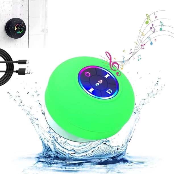 Altavoces Bluetooth inalámbricos impermeables para baño con luz LED, minialtavoz Bluetooth para ducha, altavoz portátil IPX4 impermeable con Bluetooth y succión, estéreo inalámbrico para playa y