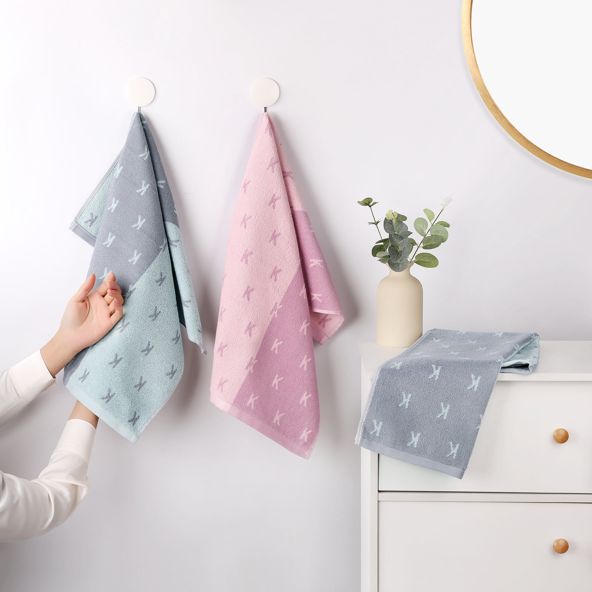 Unique Bargains Letter Patterns Soft Cotton Hand Towels for Bathroom Kitchen Blue 4-Piece