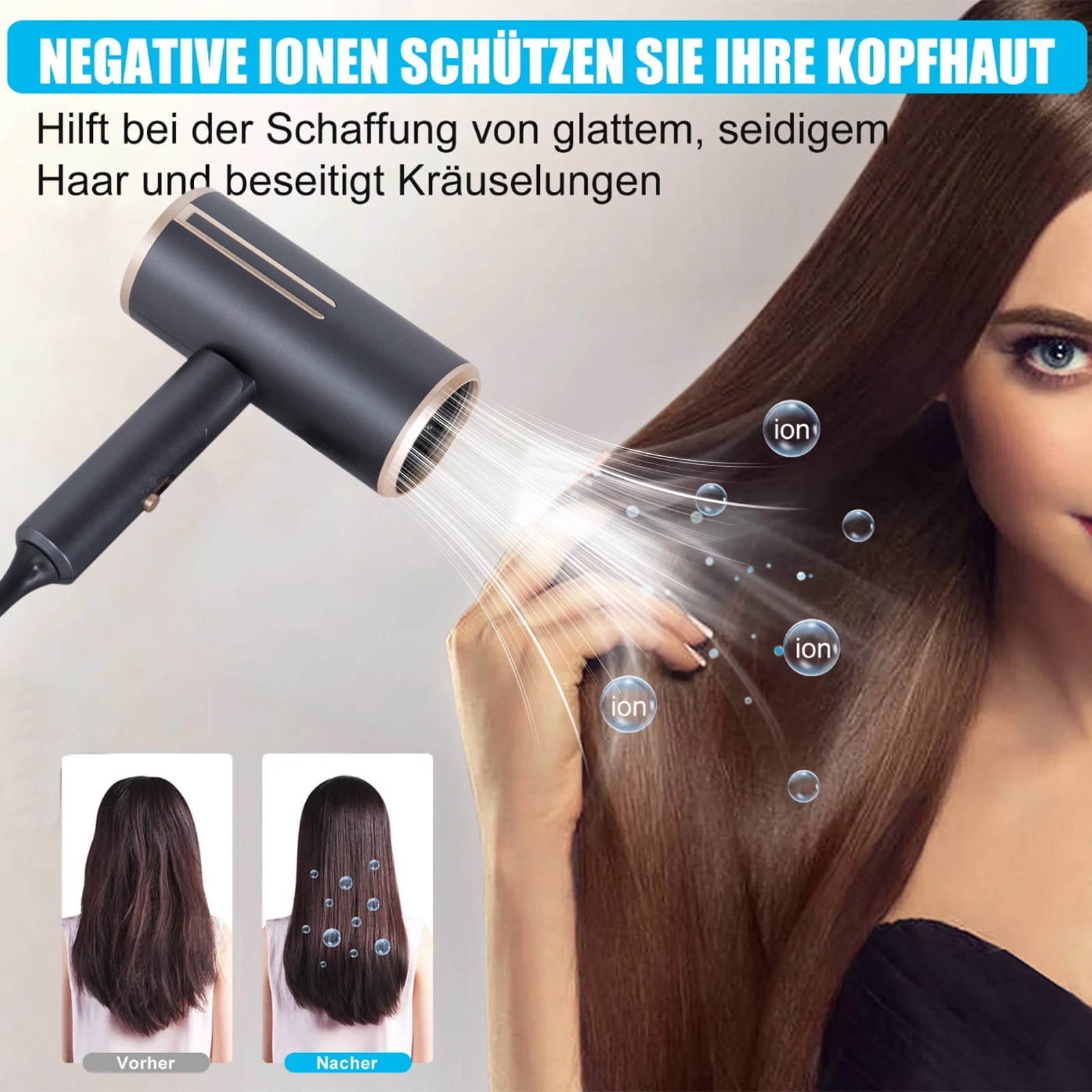 High-Power Hair Dryer, Home And Salon Use, Hot Wind Comb, Low Radiation, Ionic, 3 Wind Speeds, 3 Temperatures, Intelligent Temperature Control, Fast Drying, Portable