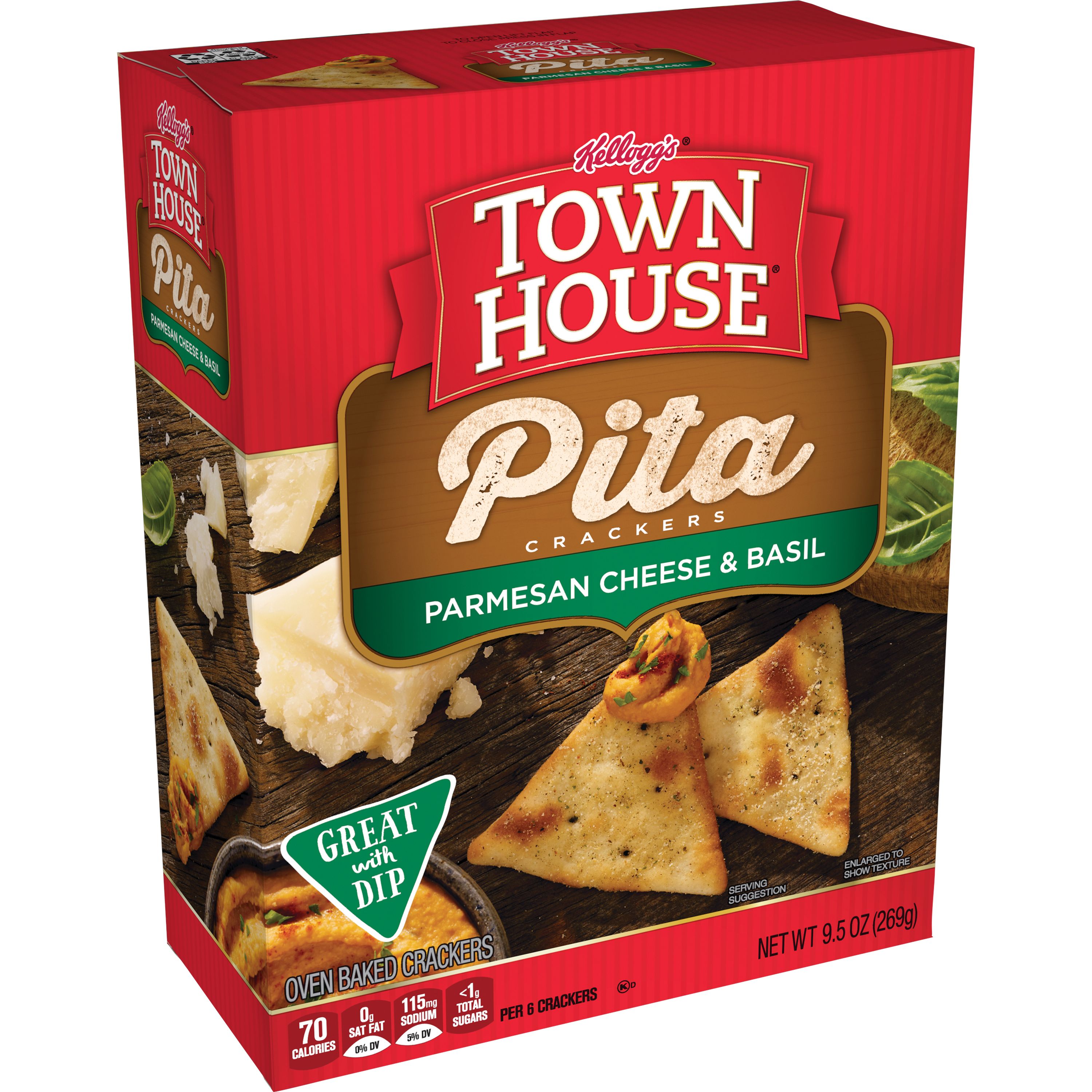 Keebler Town House Pita Crackers, Parmesan Cheese & Basil, 9.5oz