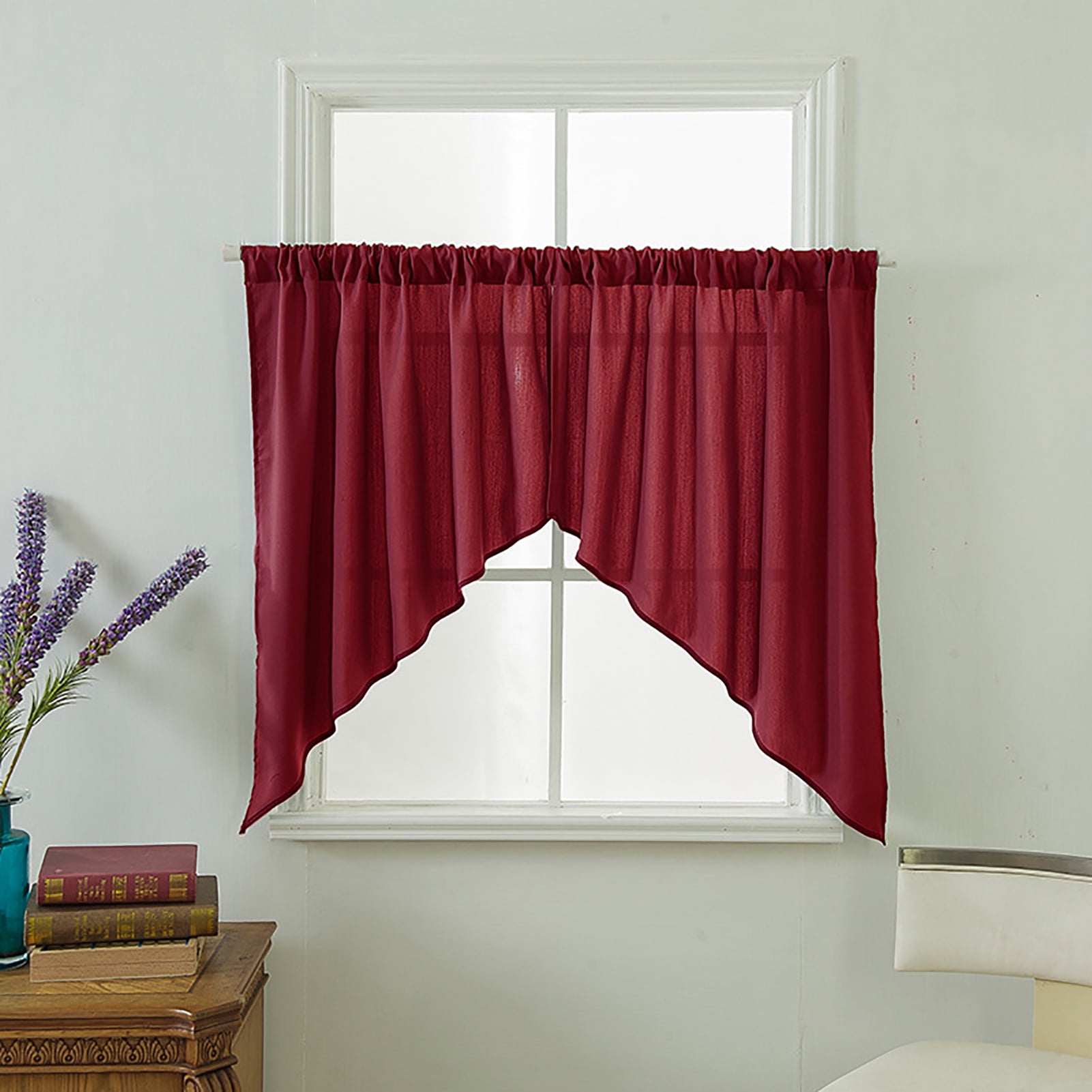 Triangle Kitchen Short Curtain Window Valance Drape Home Decor Solid Flexible 