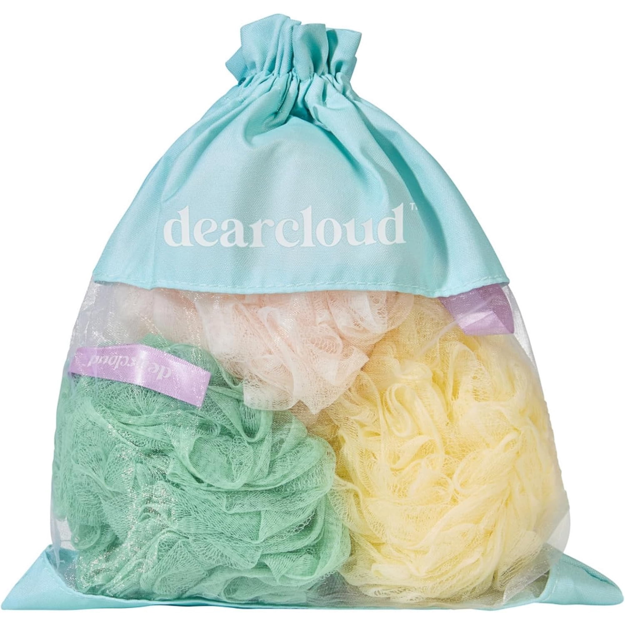 dearcloud XL Classic Loofah Travel Set of 3 – Exfoliating Body Scrubber for Smooth, Radiant Skin (Sage)