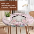 thumbnail image 4 of Easter Bunny Round Tablecloth, Fitted Table Cover with Elastic for 55"-60" Round Tables, Colorful Eggs Cute Rabbit Pink Country Wooden Table Cloth Outdoor Indoor Dinning Party Waterproof Tablecloths, 4 of 7