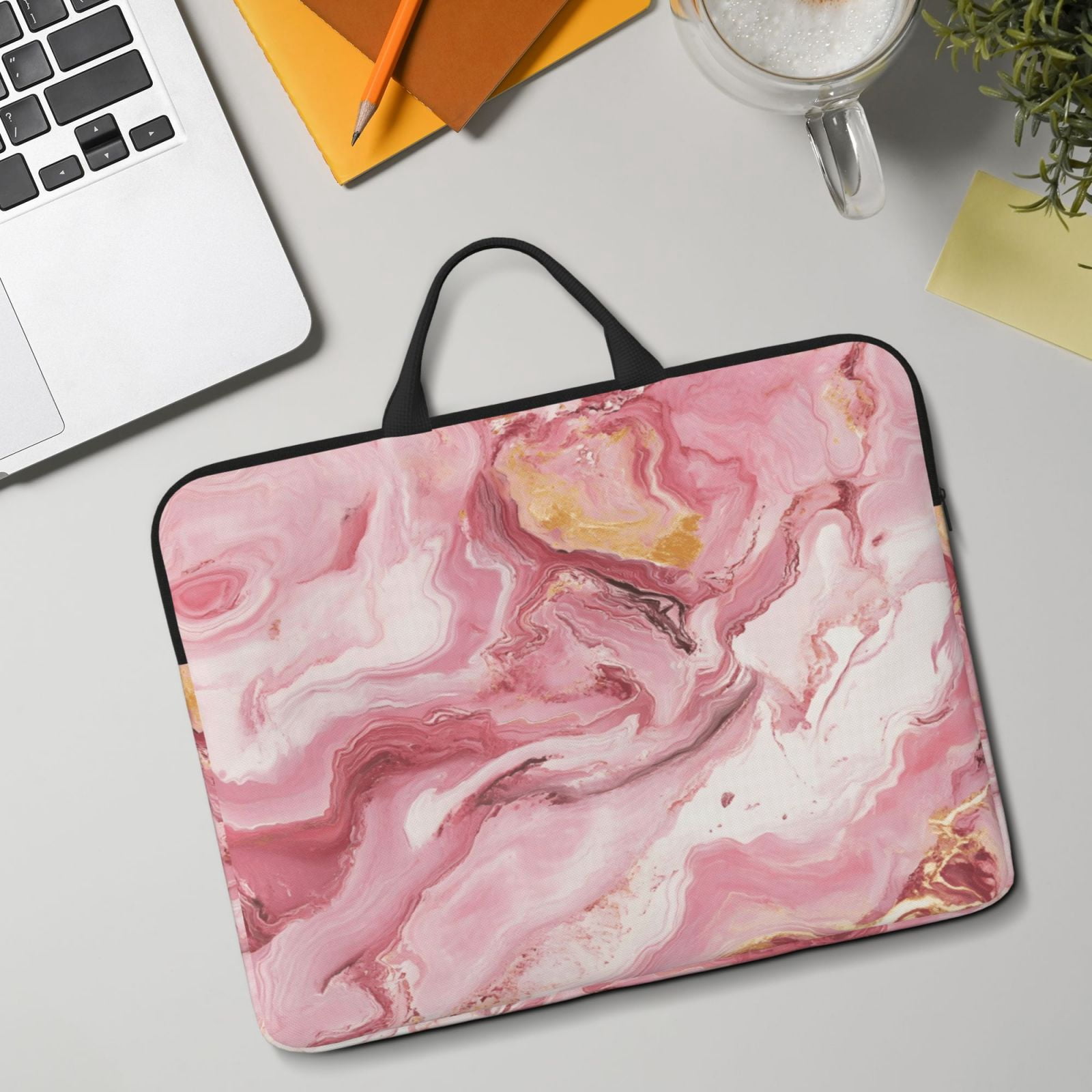 Laptop Sleeve Bag For Women Men 14inch Waterproof Durable Protective Computer Carrying Cover Handle Laptop Case Bag Pink Marble_1