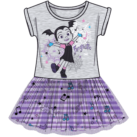 Disney Vampirina Toddler Girls' Tulle Playwear Dress, Grey / Purple (2T)