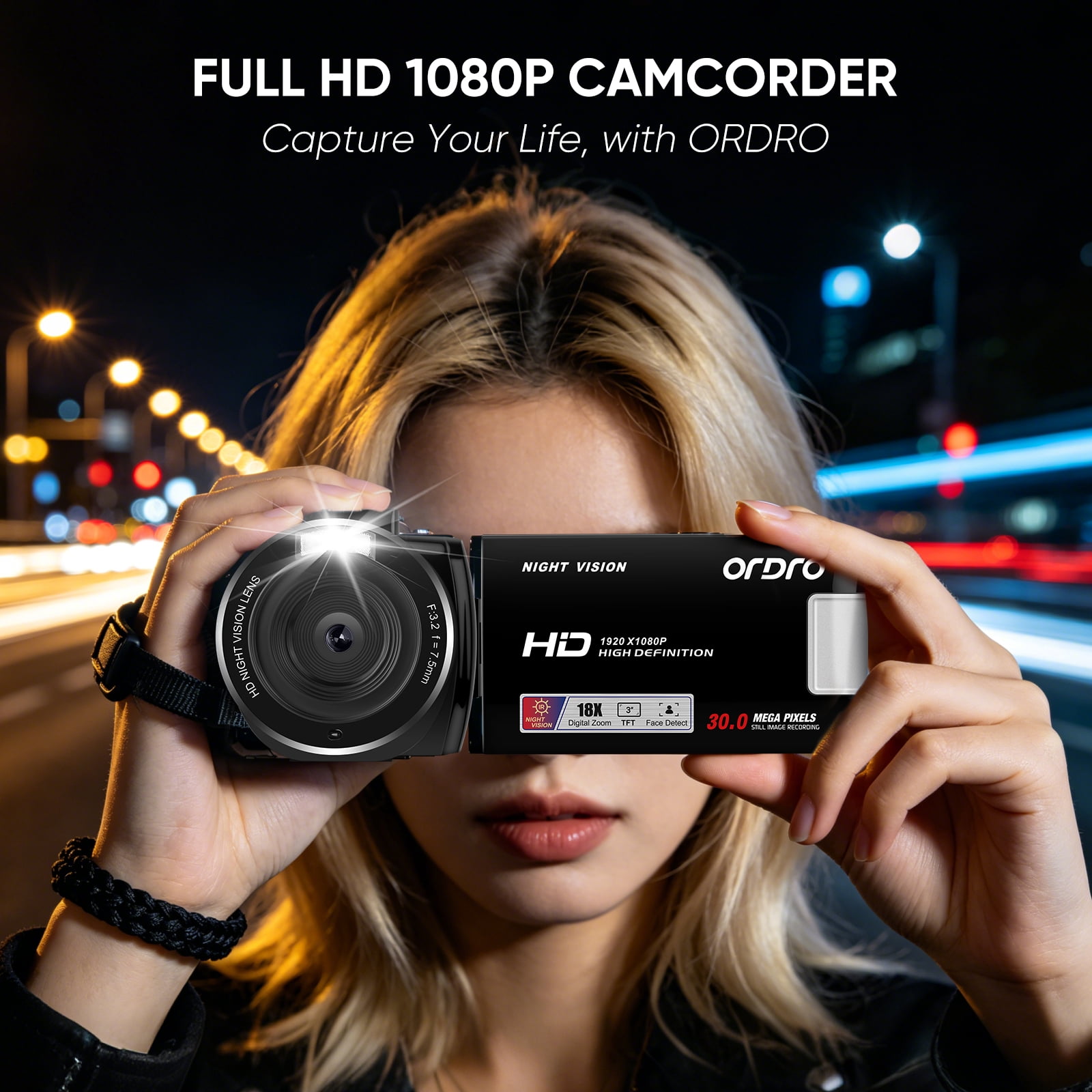 ORDRO B320 Video Camera Camcorder Full HD 1080P 30FPS 30MP 3.0 Inch 270 Degree Rotation LCD 18X Digital Zoom Recorder