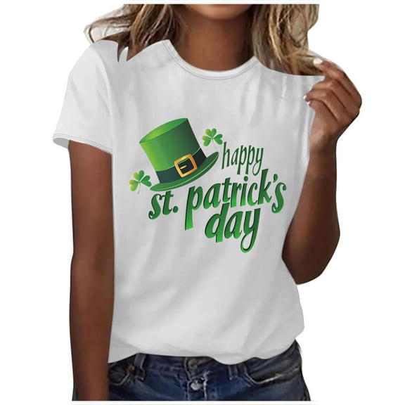 Annhoo Short Sleeve Shirts for Women St Patricks Day Shamrock Graphic Print Crewneck T-Shirts Lightweight Clothes
