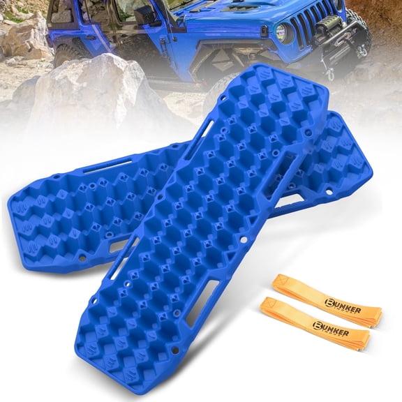 BUNKER INDUST Off Road Traction Boards, Pair Recovery Tracks Traction Mat for Vehicle Truck Jeep SUV, Mud, Snow, Sand Ramp-Blue Emergency Tire Traction Pads