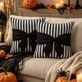 thumbnail image 3 of XIA0LE Black White Striped Bow Throw Pillow With Sew On Black Bow Pillow 14 X 14 Inch Filled Decorative Cushion With Zipper Closure For Sofa Bedroom Dorm Home Decor (Including inner core), 3 of 7
