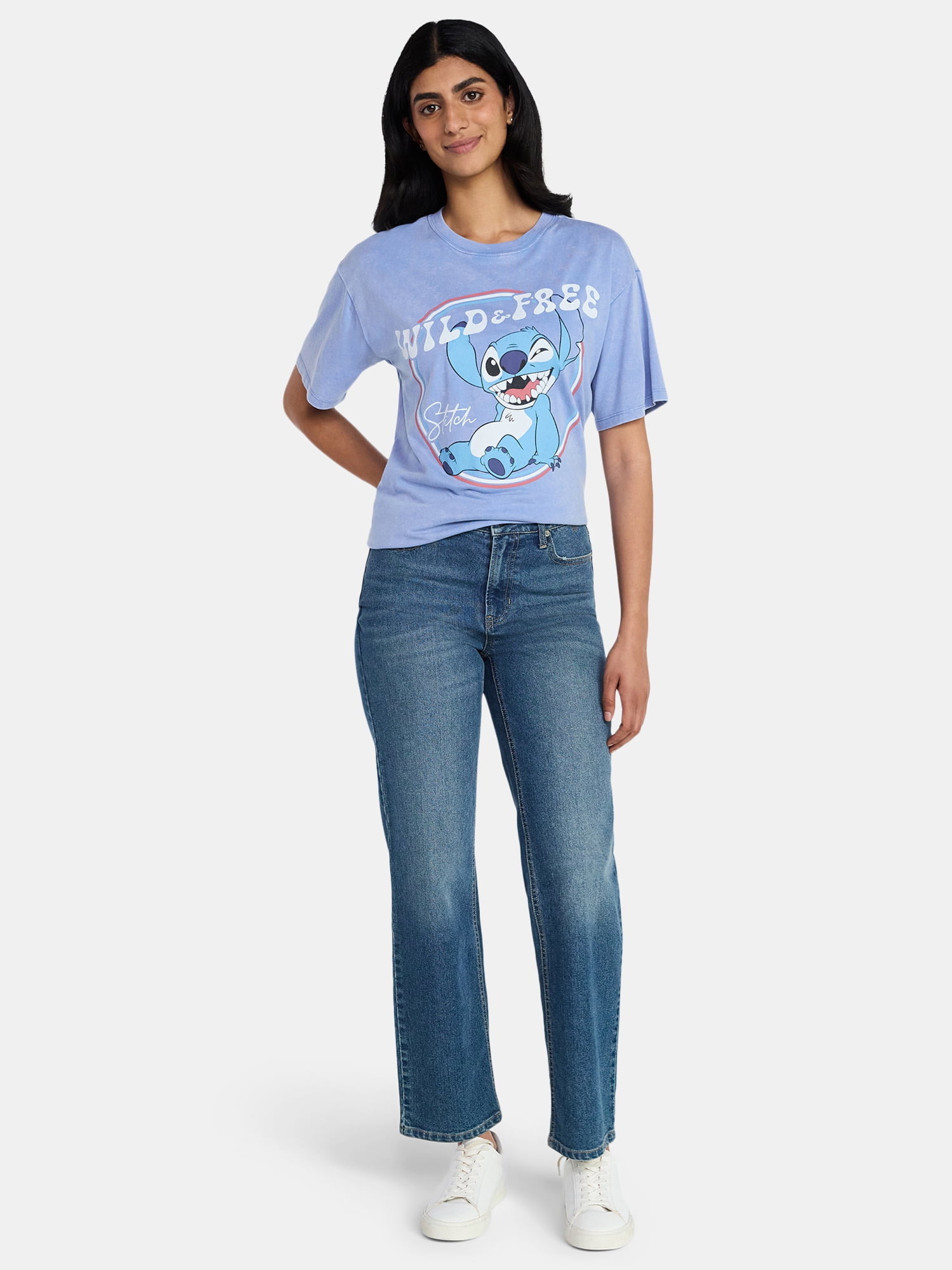Disney Stitch Women's Americana Graphic Tee with Short Sleeves, Sizes XXS-XXL