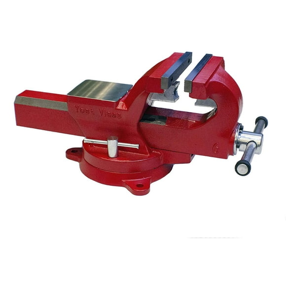 Yost Étau ADI-4 Étau Robuste / 130,000 PSI Étau de Banc en Fer Ductile Austempéré / Largeur de Mâchoire 4 Pouces avec Base Pivotante Emboîtable à 360 Degrés et 2 Verrous / Rouge