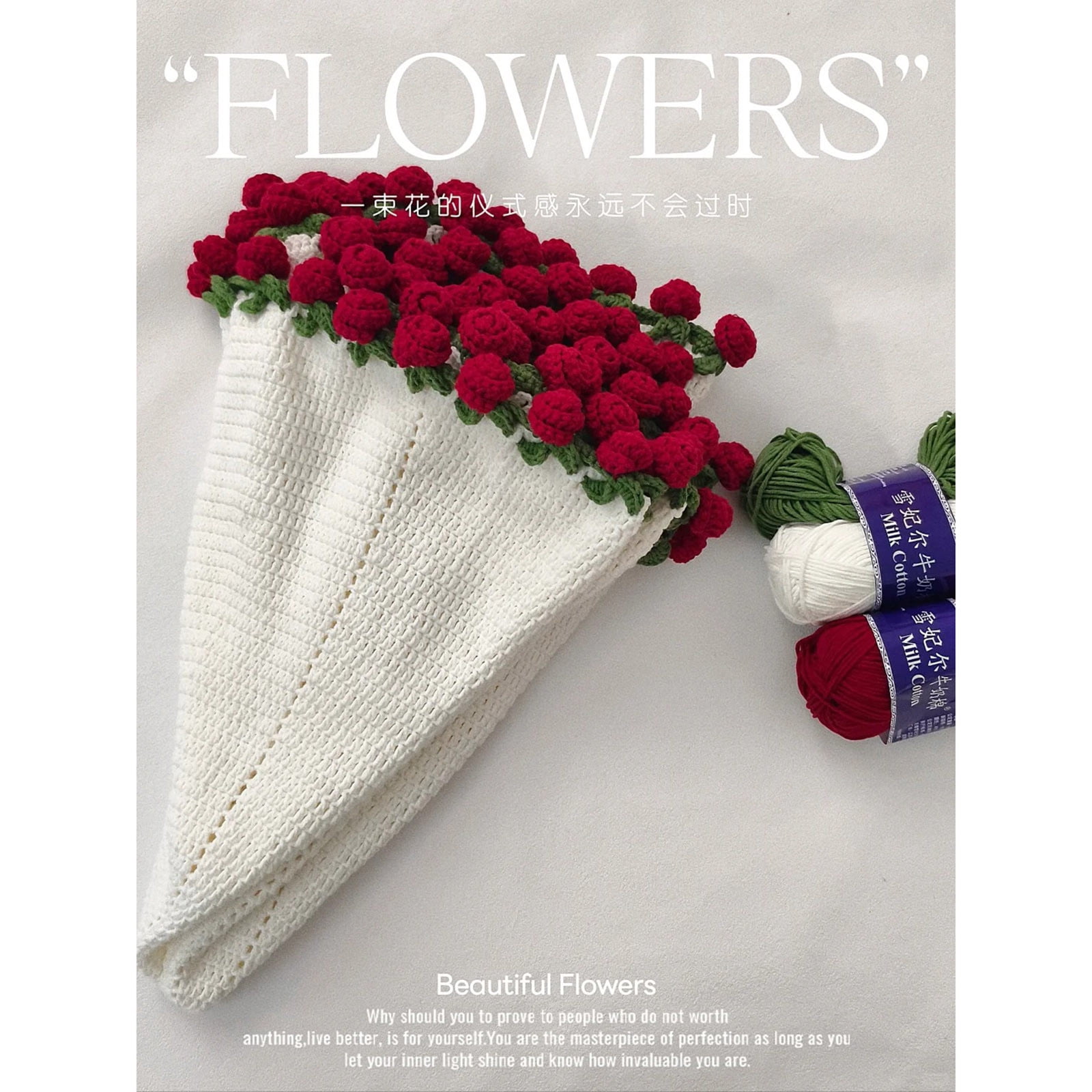 Crochet Kit Beginners for Blanket Rose Flowers Bouquet Crochet Kit Floral DIY Knitting Starter Kit With Crochet Yarn Step-By-Step & Instructions for Mother'S Day Gifts