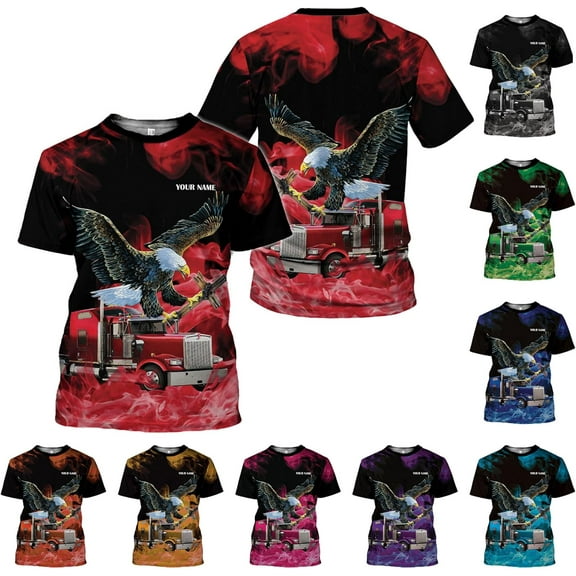 Personalized Trucker Shirt Custom US Flag Truck Driver Hoodie T-Shirt Funny Trucker Shirts Gift 3D for Men & Women Trucking (Red, S)