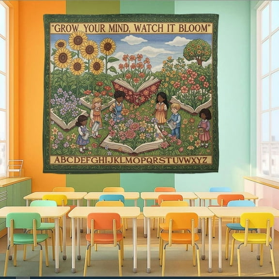 ViciArt Grow Your Mind Classroom Tapestry – 30"x40" Polyester Educational Alphabet & Reading Wall Hanging