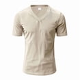 thumbnail image 4 of LWavelet Ribbed V Neck Men's Short Sleeve T-Shirt Ideal for Casual Commute and Daily Wear Khaki L, 4 of 8