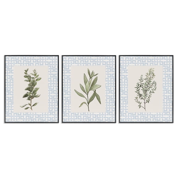 Stupell Industries Kitchen Herbs on Geometric 3 Piece Black Framed Giclee Art Set, design by Diannart
