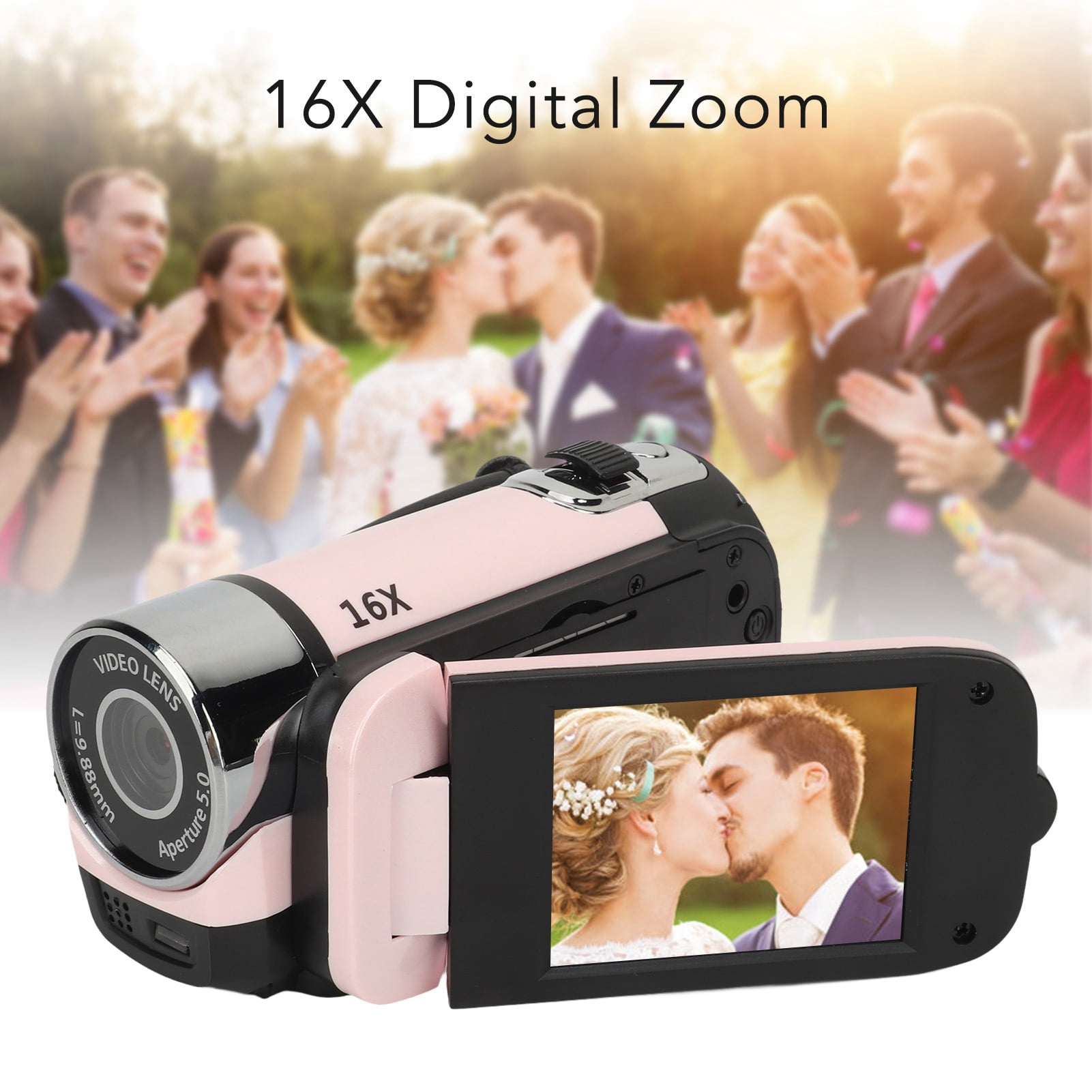Digital Camera,Digital Camera 2.4 Inch Rotatable Screen Camcorder 16X Zoom HD Video Recorder with Fill Light, Anti Shake,Portable Video Recorder for Boys Girls D90 1080P 16MP (Pink)